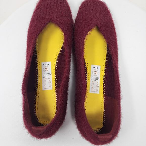 Vivaia Margot 2.0 Flats Size EU43/US11 Bordeaux Maroon Square-Toe Faux Mink - Picture 10 of 15
